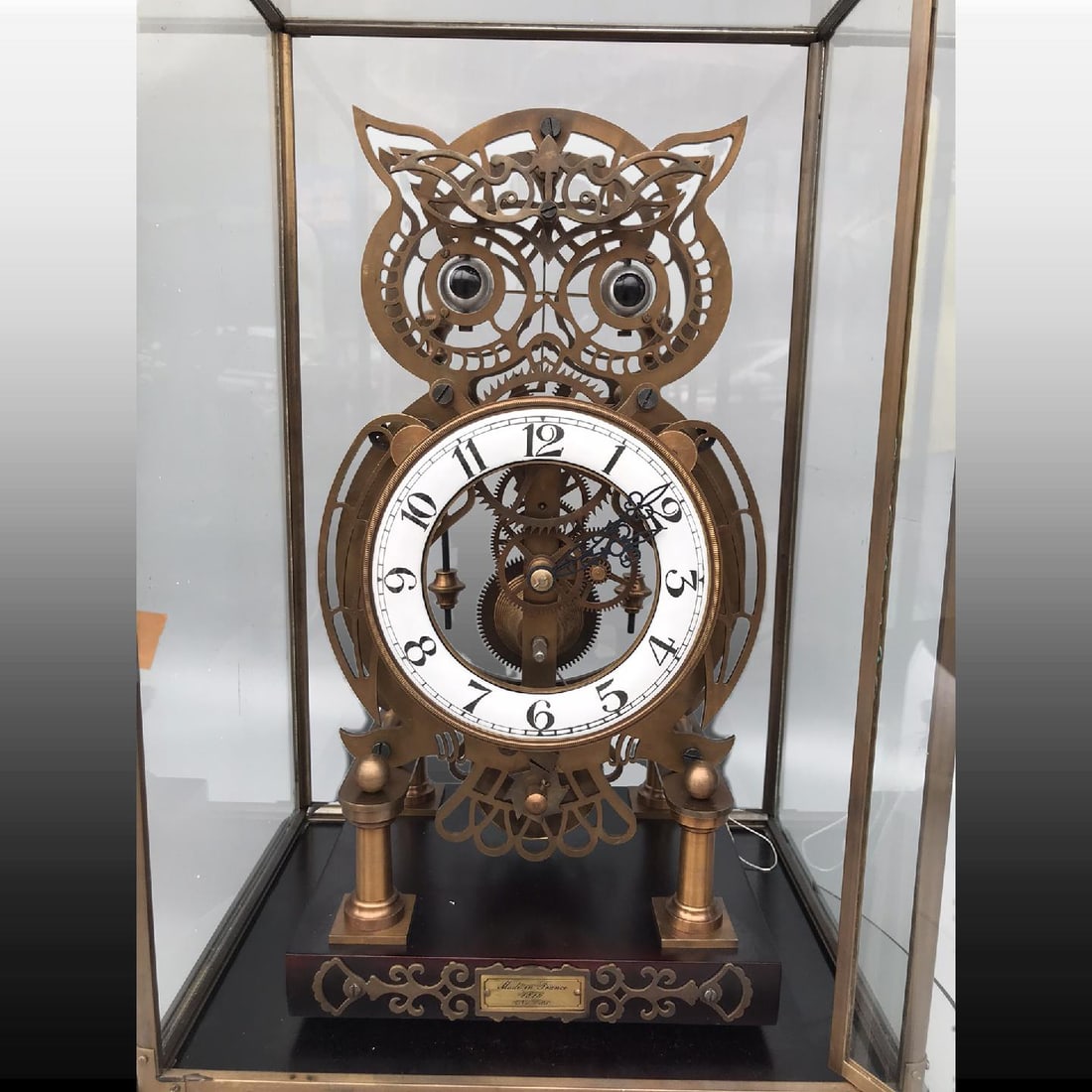 A Exquisite Bronze Barn Owl Mantel Clock - 7