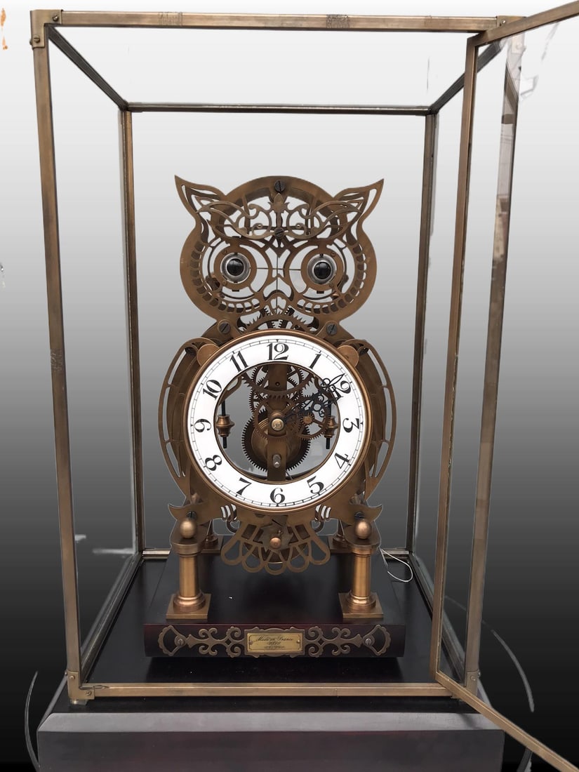 A Exquisite Bronze Barn Owl Mantel Clock - 9