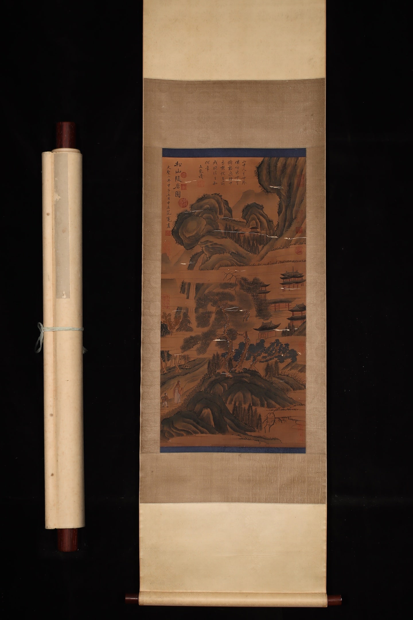 A Chinese Vertical Scroll Ink Painting of Landscape on Silk: A Chinese Vertical Scroll Ink Painting of Landscape on Silk,Song Dynasty, China,Fan Kuan,without frame size:33.7inx16.9in