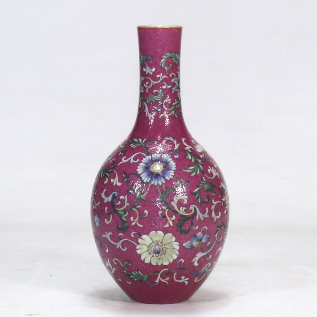 A Exquisite Ruby Red Glazed Famille Rose Lotus Pattern Vase - 2