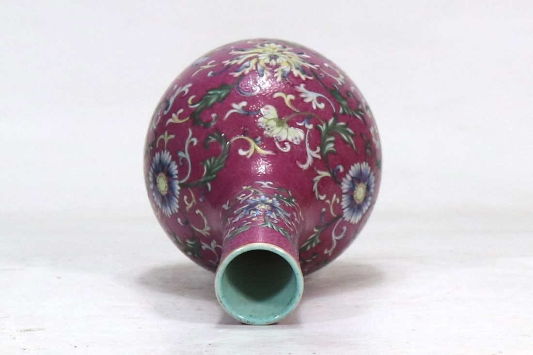 A Exquisite Ruby Red Glazed Famille Rose Lotus Pattern Vase - 5