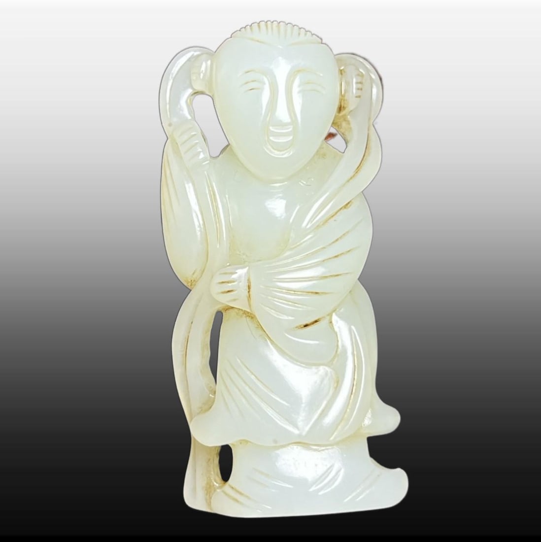 A Exquisite Hotan Jade Figures Pendant: A Exquisite Hotan Jade Figures Pendant,Qing Dynasty, China,Size:0.9inx0.5inx2in,Weight:23g 和田玉人形挂件,中国清代