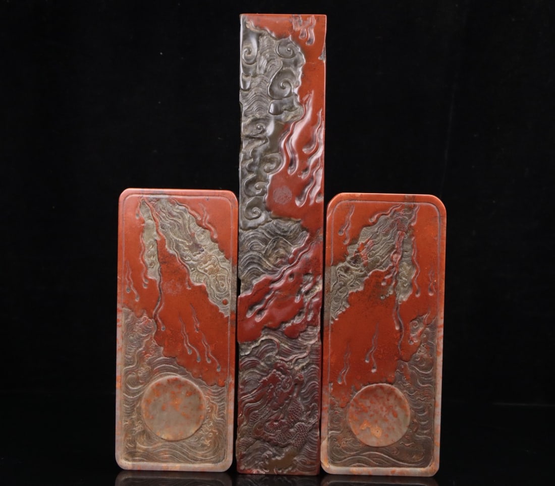 A Exquisite Shoushan Stone Dragon Pattern Brush Washer - 2