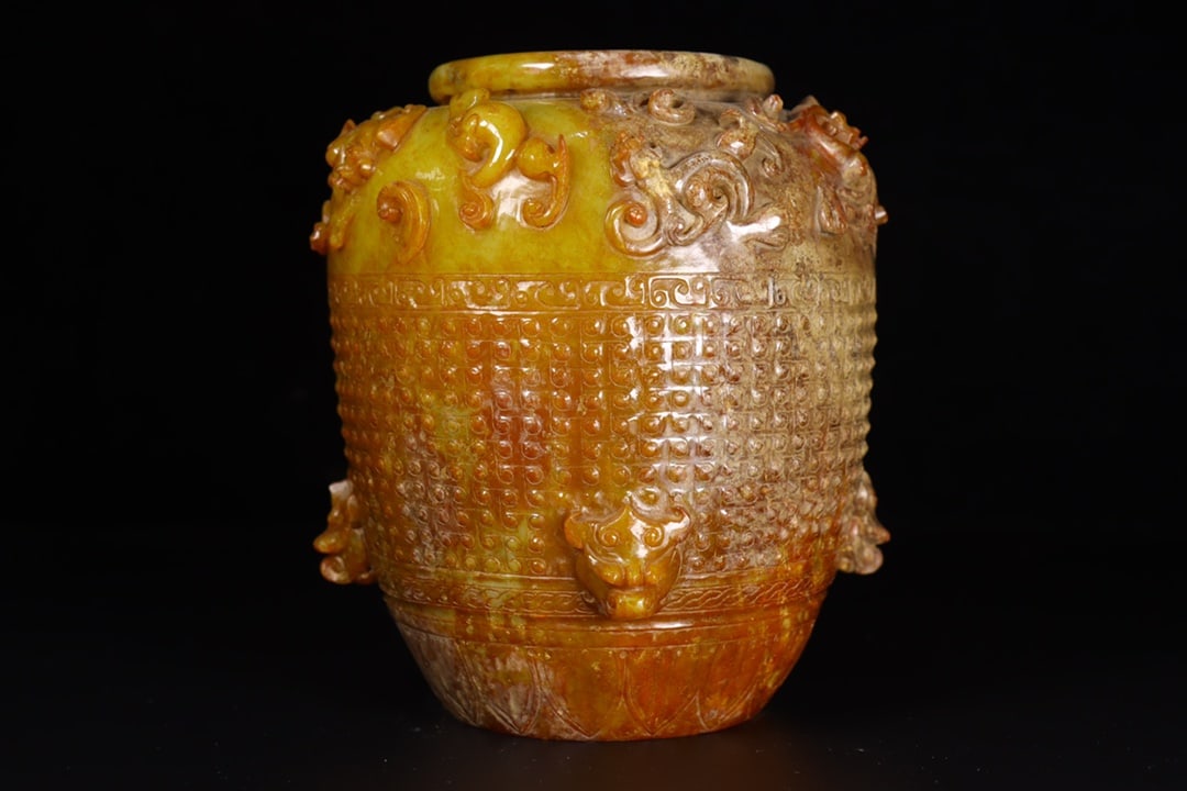 A Exquisite Hotan Jade Dragon Pattern Jar - 3