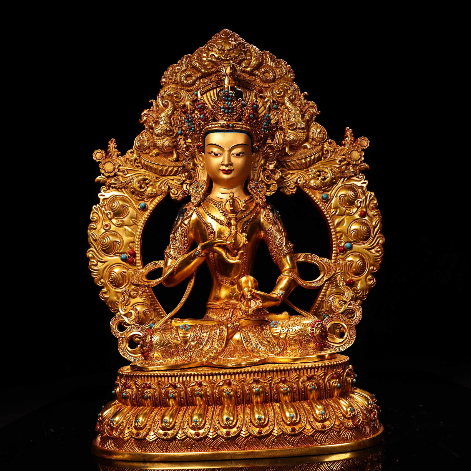 A Exquisite Gilt Bronze Statue of Vajra Ornament: A Exquisite Gilt Bronze Statue of Vajra Ornament,Ming Dynasty, China,Size:18.5inx13.4in ,Weight:4500g