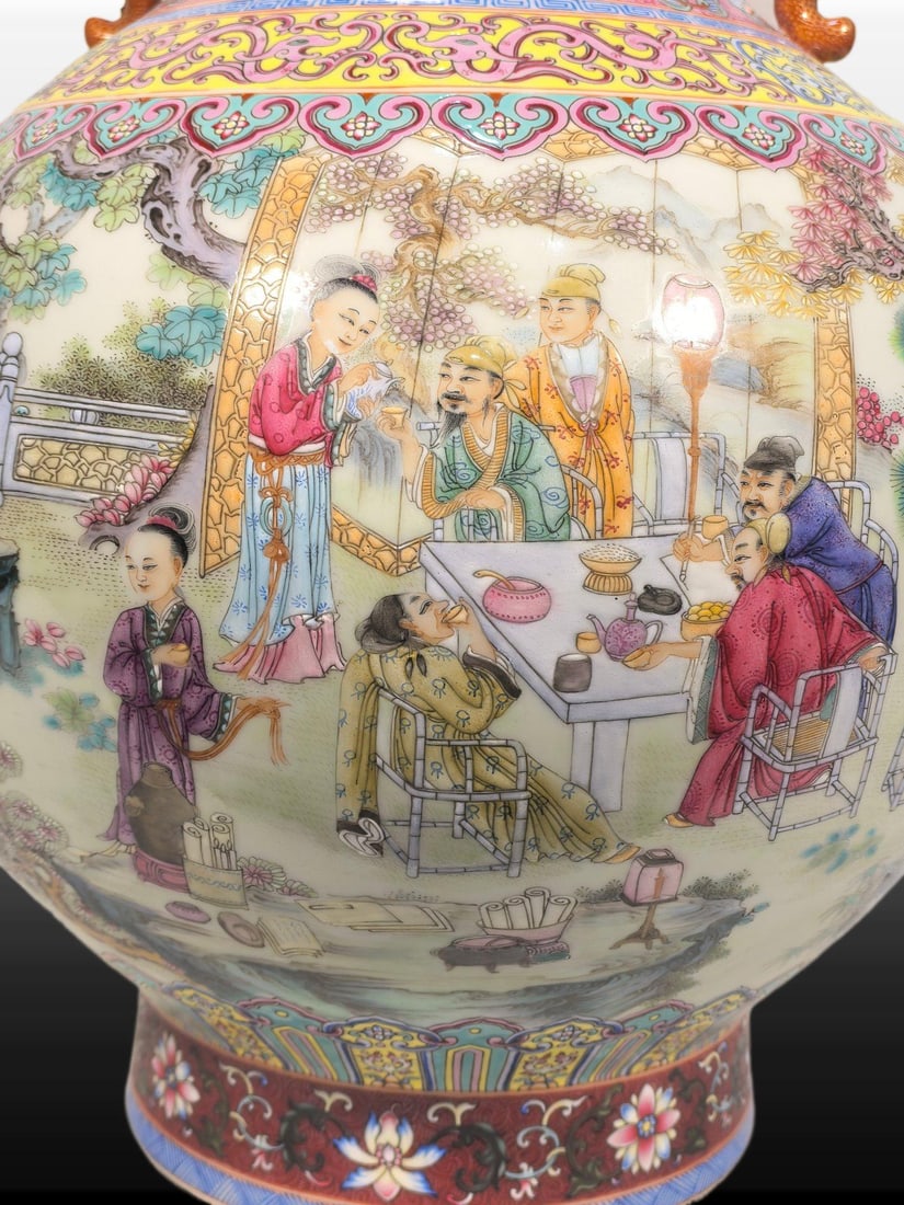 A Exquisite Enamel Figures Pattern Lion-Ears Vase - 2