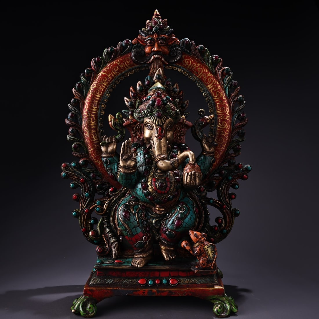 A Exquisite Coppery Inlaid Gems Buddha statue Ornament (1 of 9)