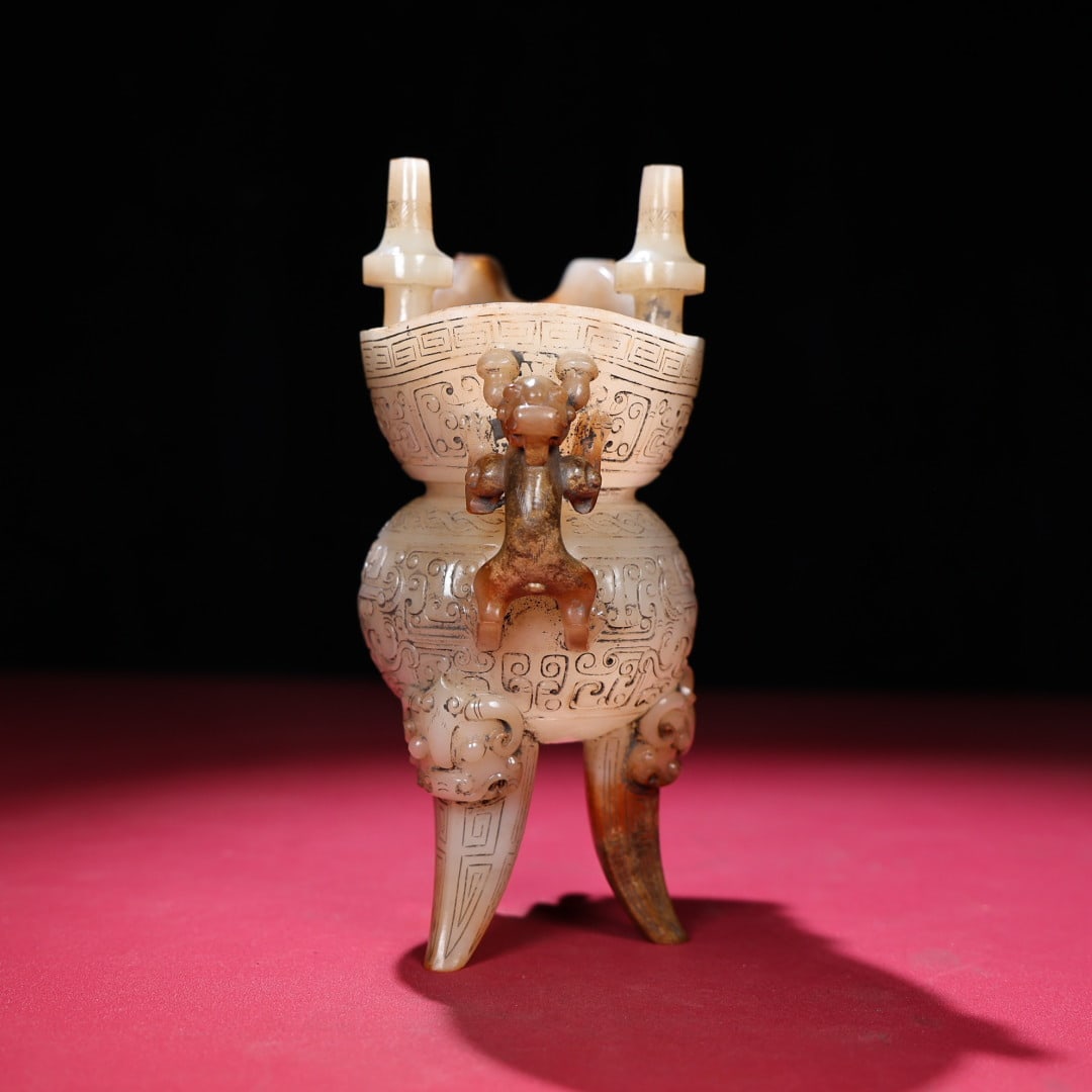 A Exquisite Hetian Jade Tripod Goblet - 2
