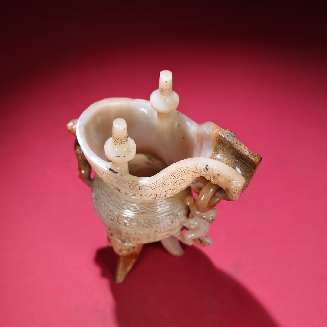 A Exquisite Hetian Jade Tripod Goblet - 9