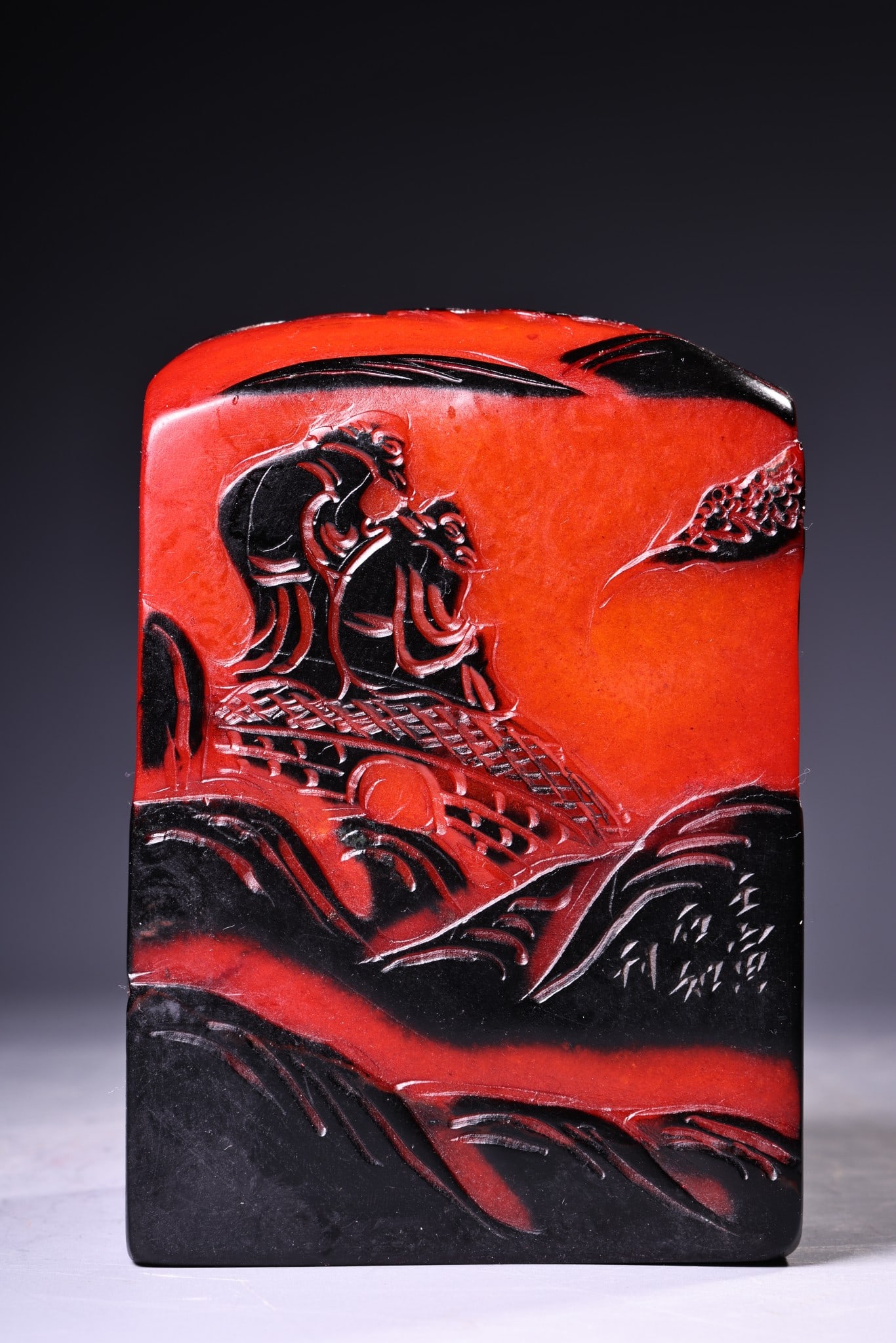 A Exquisite Shoushan Stone Landscape and Figures Pattern Seal: A Exquisite Shoushan Stone Landscape and Figures Pattern Seal,Qing Dynasty, China,Size:4.7inx3.1in ,Weight:1900g