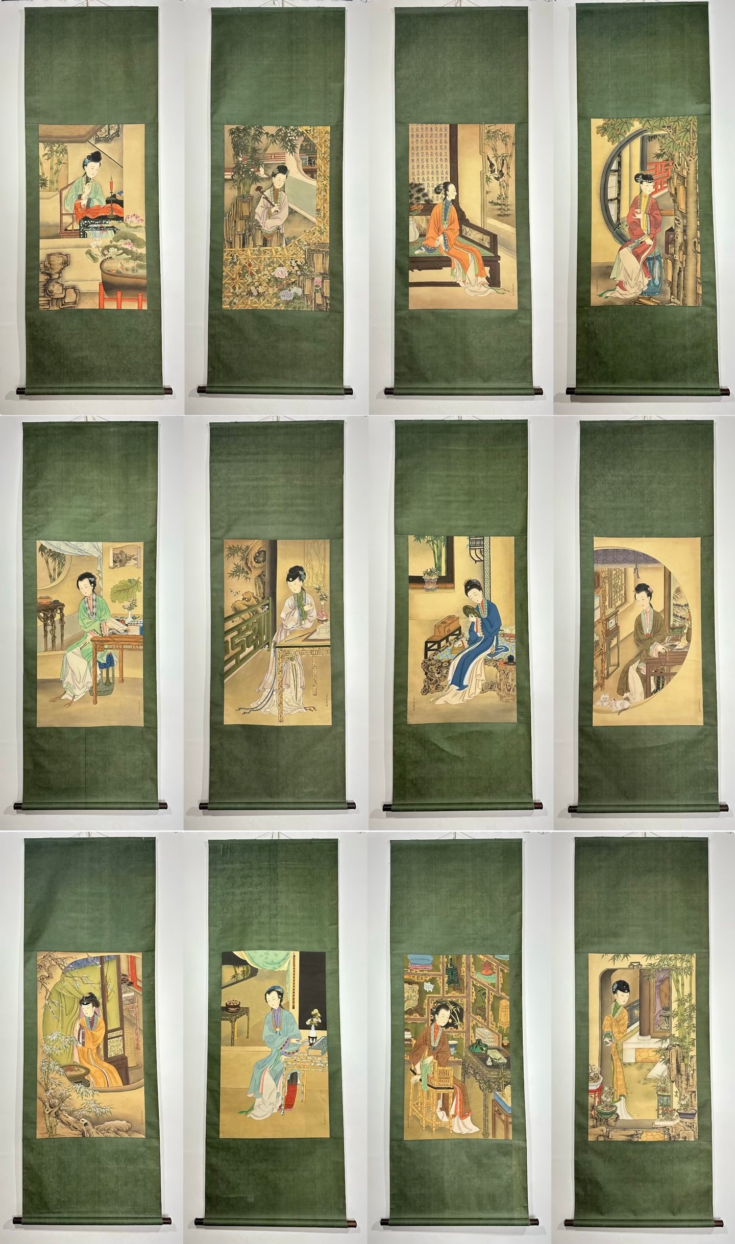 A Set of Chinese Vertical Scroll Ink Paintings of Figures on Silk: A Set of Chinese Vertical Scroll Ink Paintings of Figures on Silk,Qing Time of China,Lang shi ning,withoutframesize:41.3inx23.6in 一套中国水墨绢本ߟ