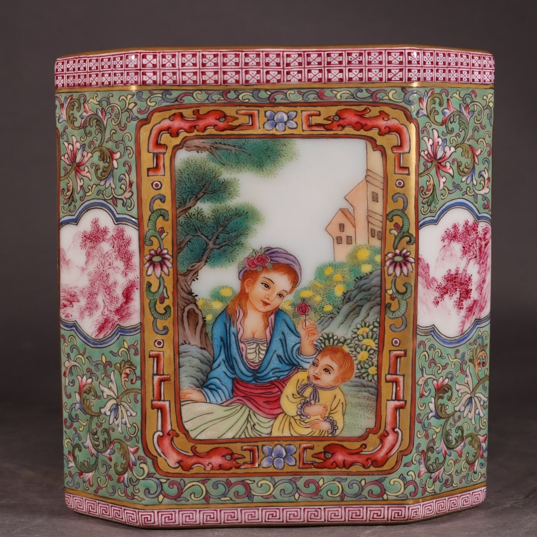 Enamel Figures Pattern Brush Pot (1 of 8)