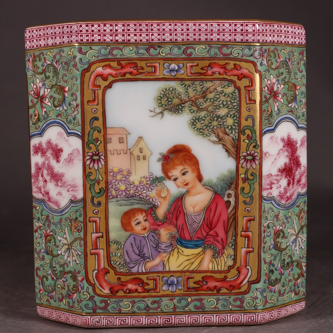 Enamel Figures Pattern Brush Pot - 4