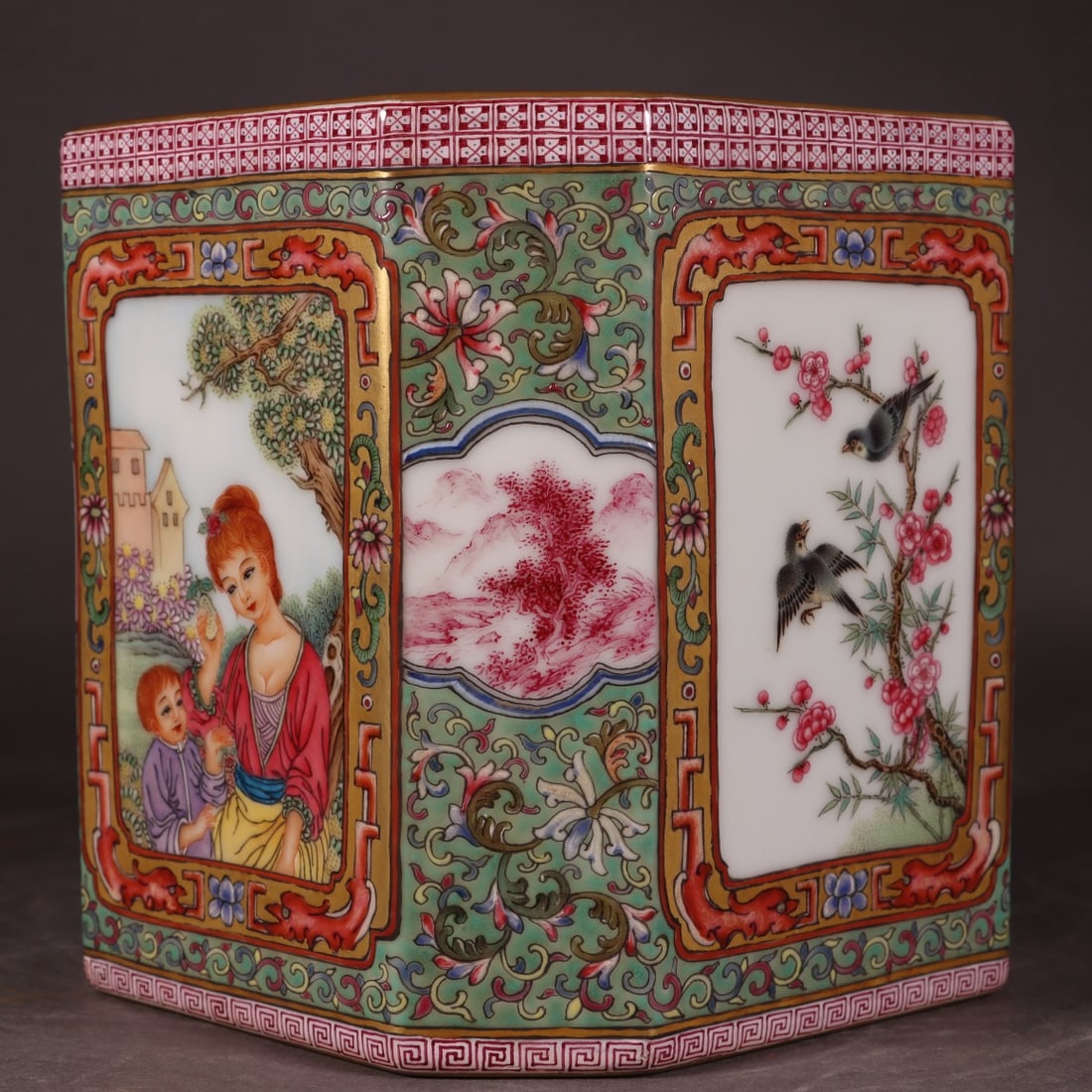 Enamel Figures Pattern Brush Pot - 6