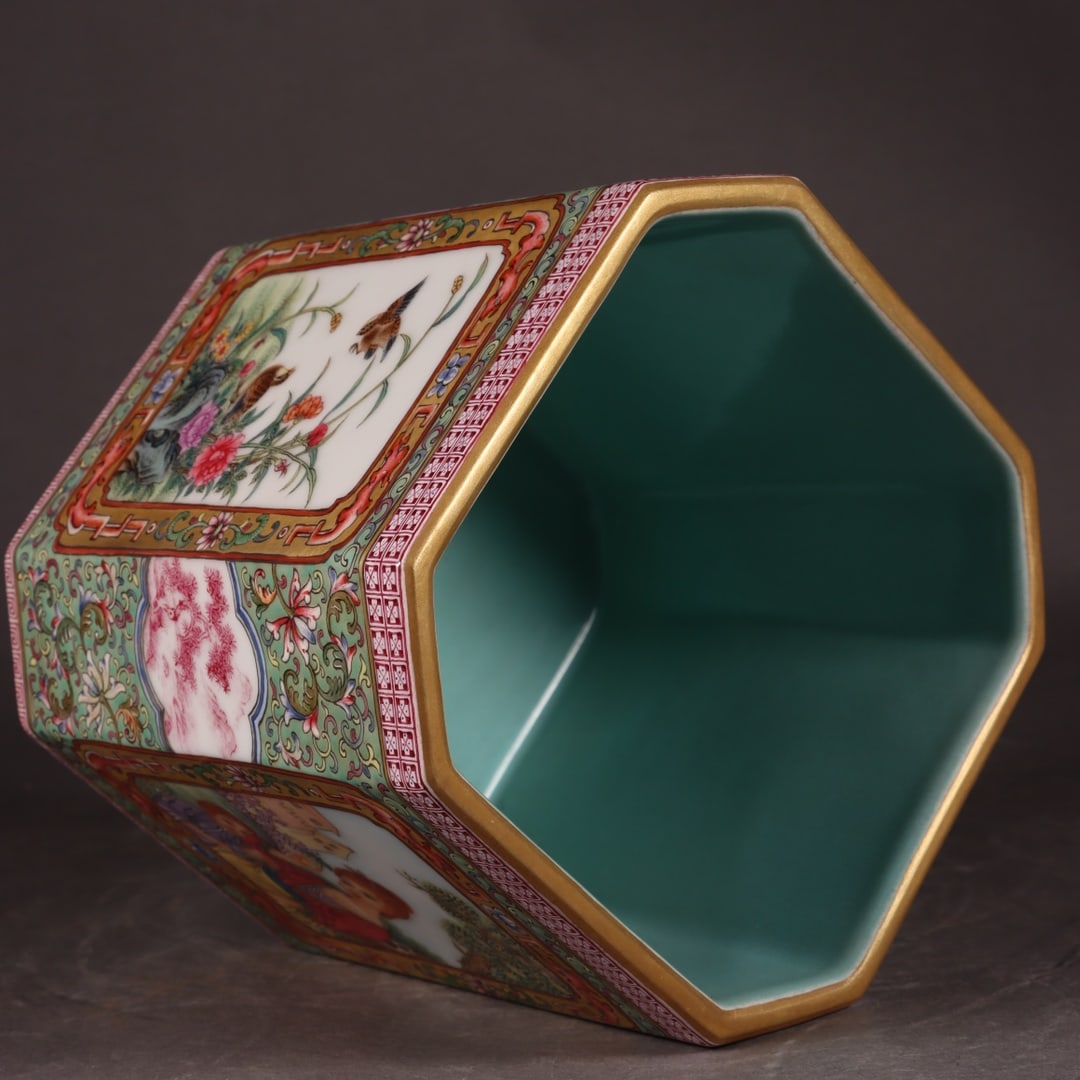 Enamel Figures Pattern Brush Pot - 7