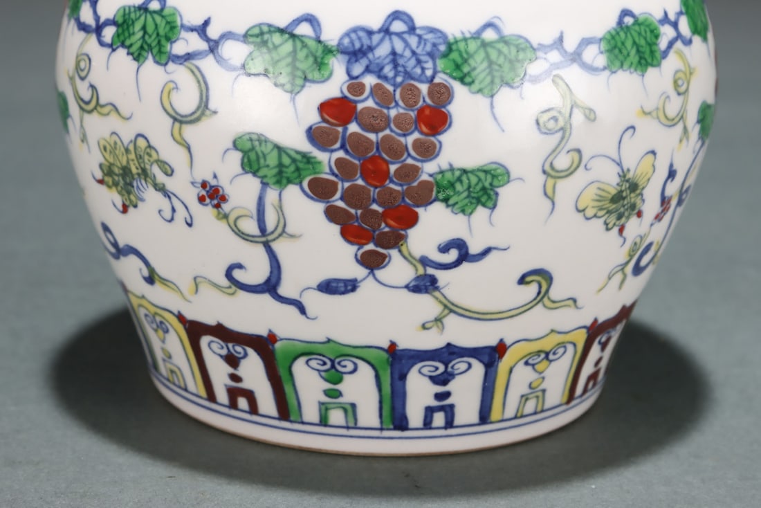 A Exquisite Doucai Grapes Pattern Flower and Butterfly Pattern Jar - 6
