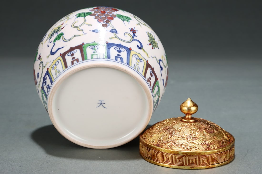 A Exquisite Doucai Grapes Pattern Flower and Butterfly Pattern Jar - 9