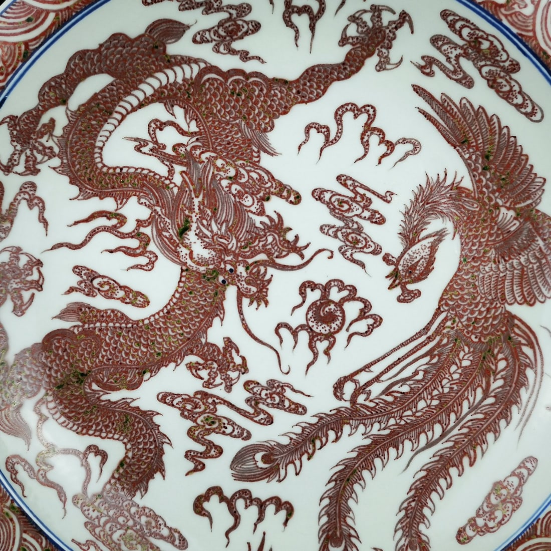 Underglaze-Red Dragon and Phoenix Pattern Plate - 4