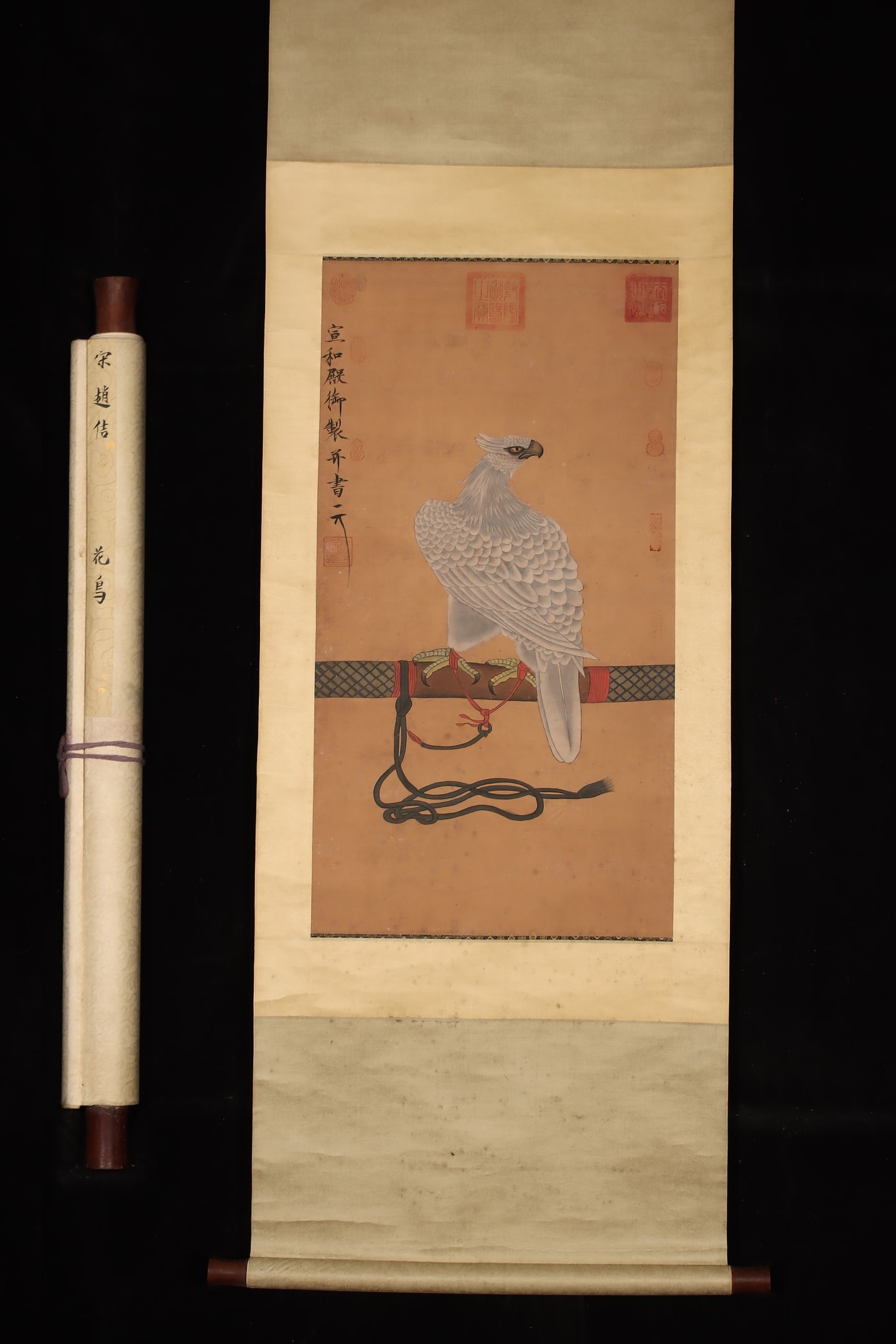A Chinese Vertical Scroll Ink Painting of Eagle on Silk: A Chinese Vertical Scroll Ink Painting of Eagle on Silk,Song Dynasty, China,Emperor Huizong of Song,without frame size:33.9inx18.1in