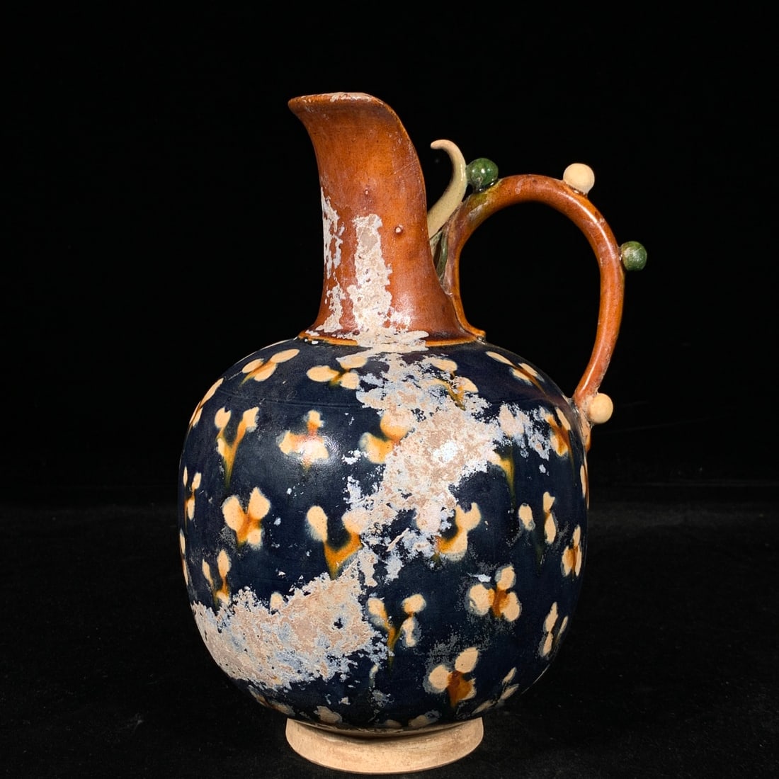 A Exquisite Tang Tri-Color Glazed Pottery Dragon Head Ewer: A Exquisite Tang Tri-Color Glazed Pottery Dragon Head Ewer,Tang Dynasty, China,Size:9.8inx6.3in 唐三彩龙首壶,中国唐代