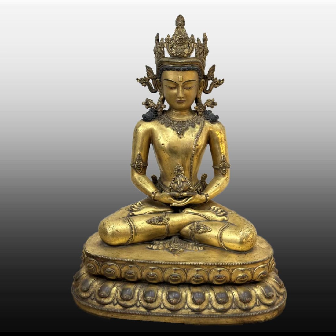 A Exquisite Gilt Bronze Buddha Statue Ornament: A Exquisite Gilt Bronze Buddha Statue Ornament,Ming Dynasty, China,Size:12.6in 铜鎏金佛像摆件,中国明代