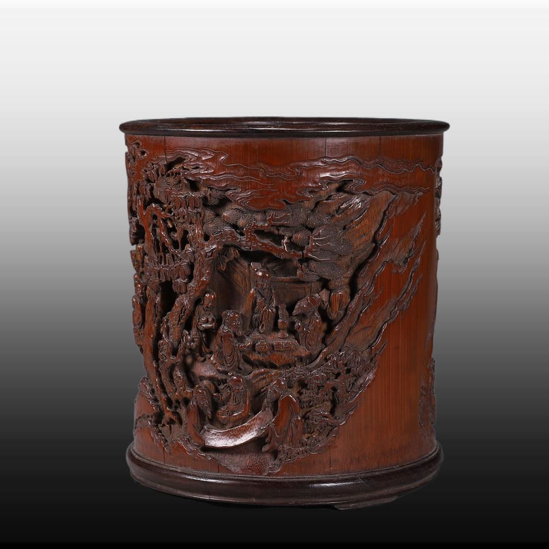A Exquisite Bamboo Figures Pattern Brush Pot - 2