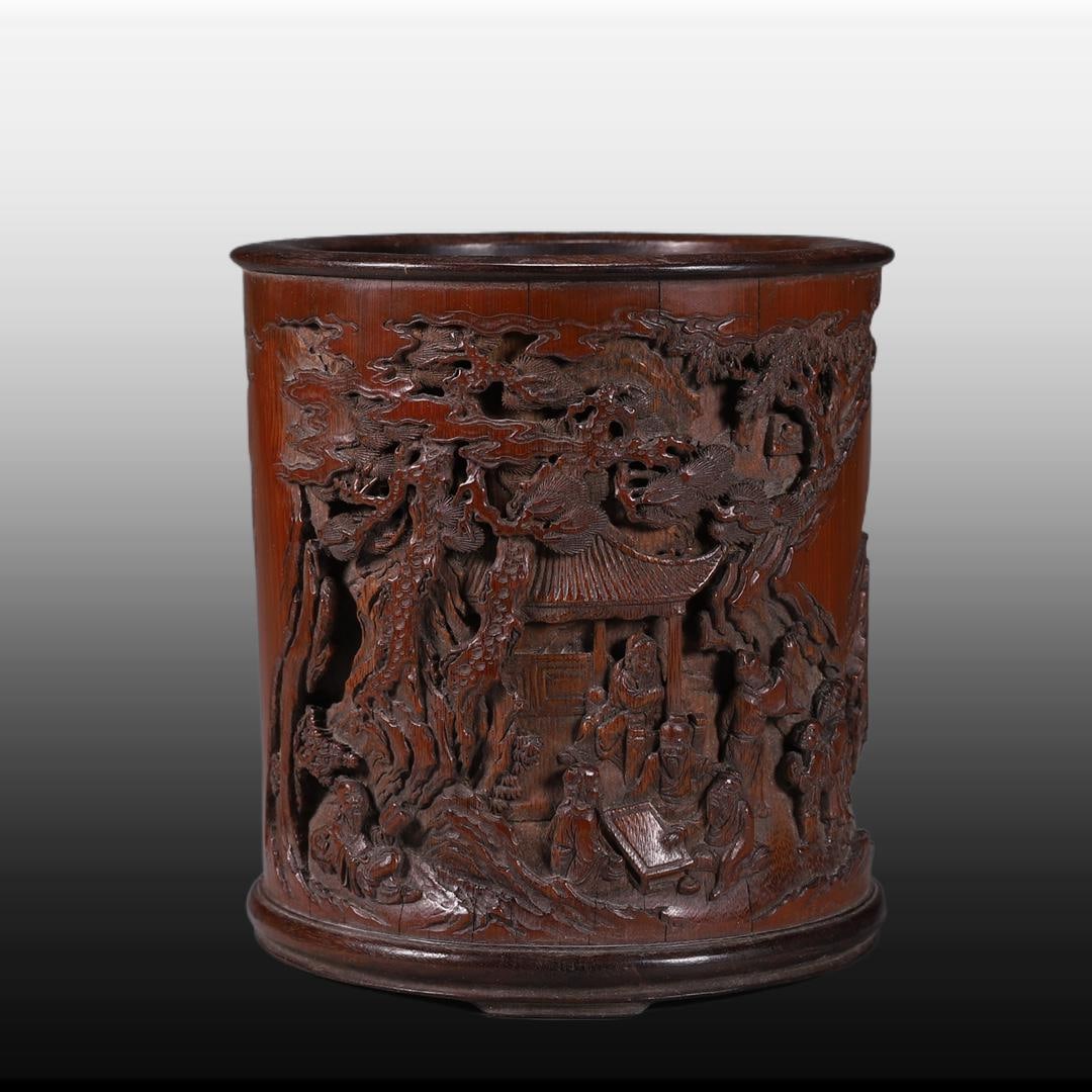 A Exquisite Bamboo Figures Pattern Brush Pot - 3