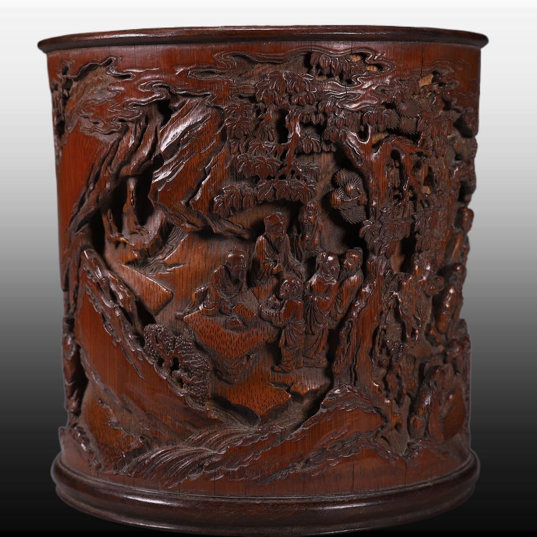 A Exquisite Bamboo Figures Pattern Brush Pot - 5
