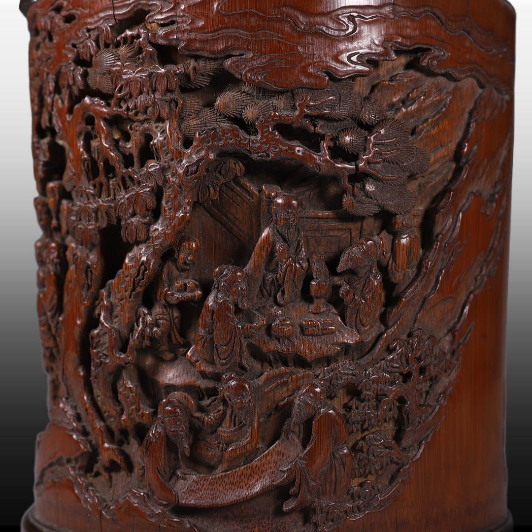 A Exquisite Bamboo Figures Pattern Brush Pot - 6