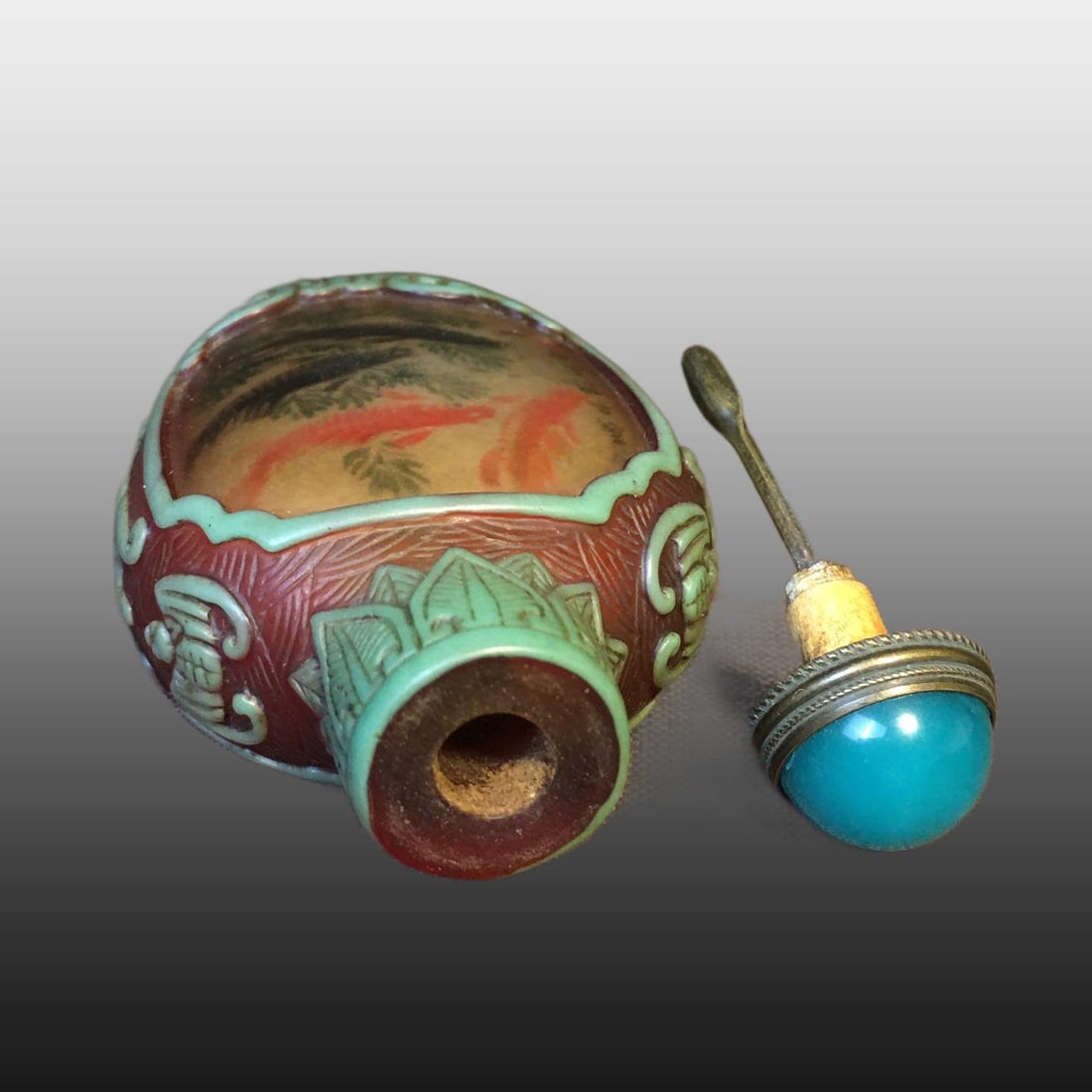 A Exquisite Colored glaze Fish and Lotus Pattern Snuff Bottle - 8