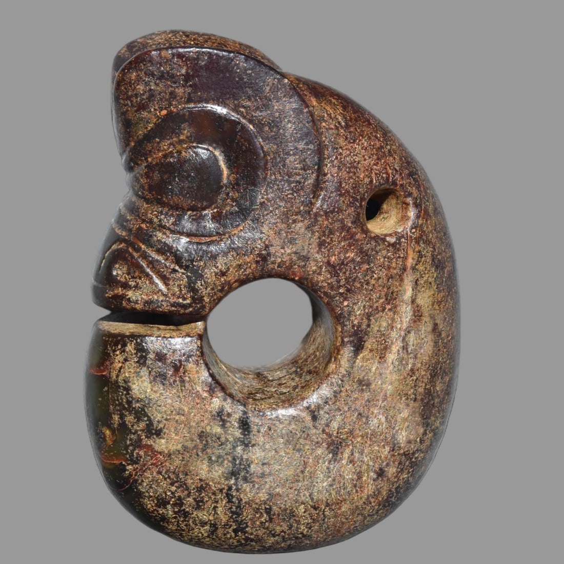 A Exquisite Hemoyu Pig Dragon: A Exquisite Hemoyu Pig Dragon,Ancient Time, China,Size:4.9inx3.5in,Weight:610g 河磨玉猪龙,远古时期