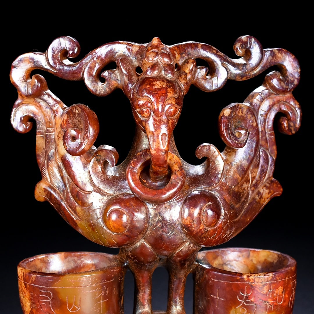 A Exquisite Hotan Jade Phoenix Candlestick - 4