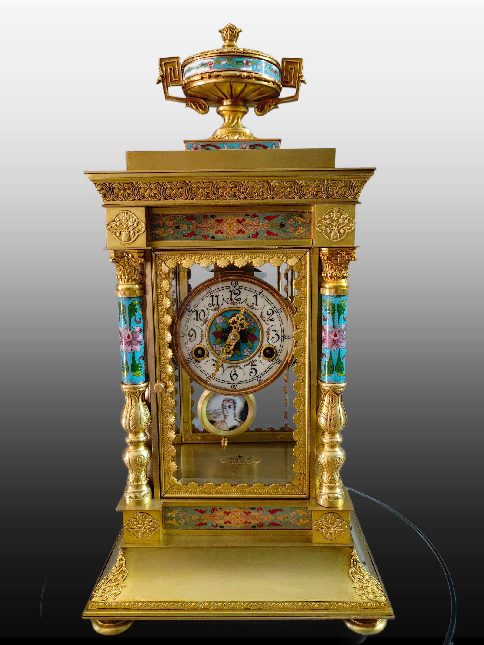 A Exquisite Gilt Bronze Cloisonne Mechanical Ancient Bell: A Exquisite Gilt Bronze Cloisonne Mechanical Ancient Bell,Modern Time of China,Size:11.4inx9.4inx23.6in