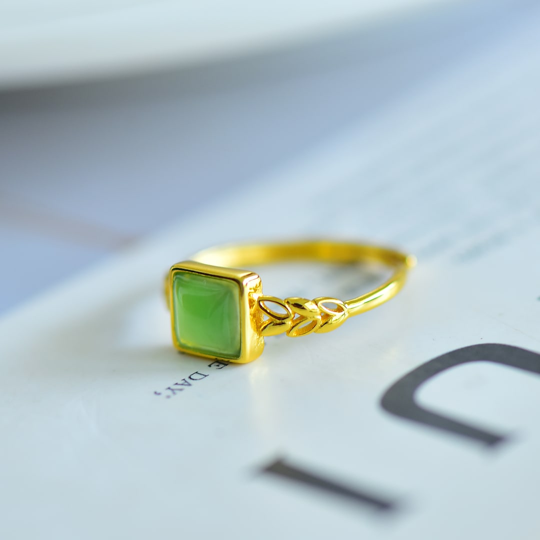 A Exquisite Silver Inlaid Jasper Square-shaped Ring - 2