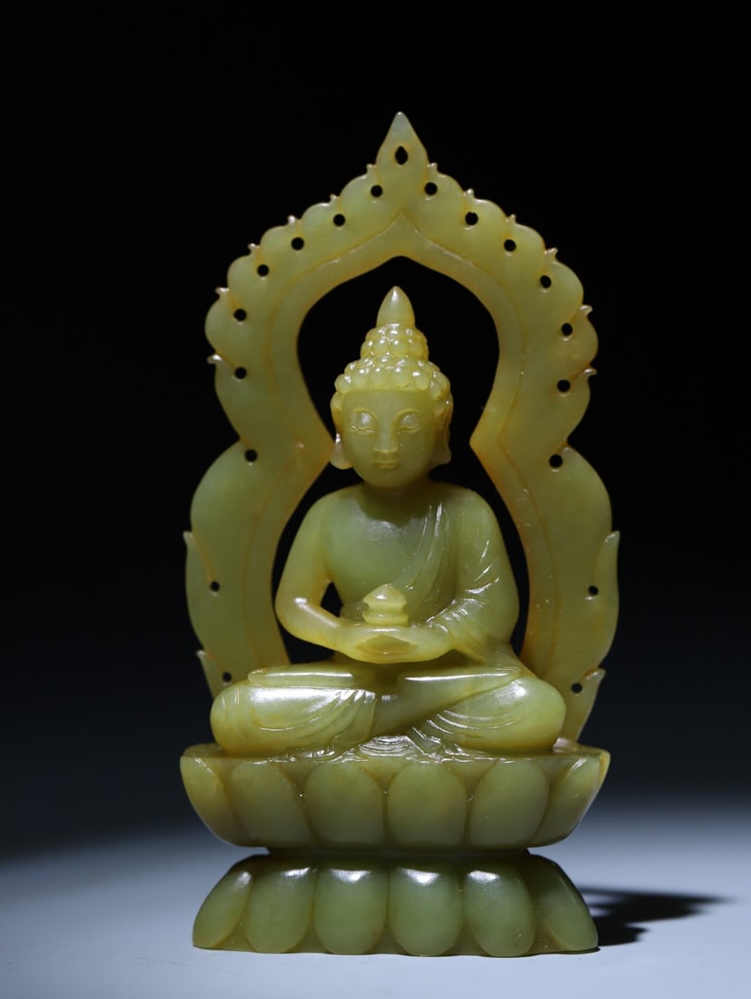 A Exquisite Hotan Yellow Jade Buddha statue Ornament (1 of 9)