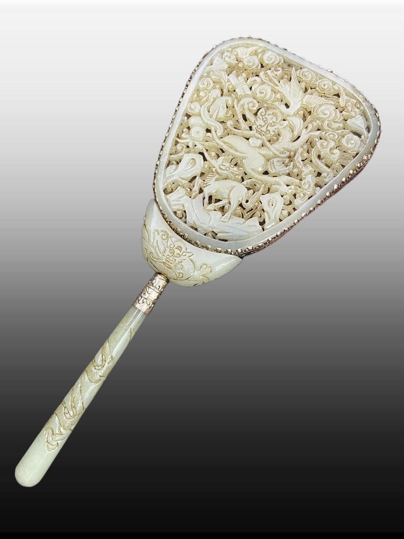 A Exquisite Hotan Jade Handheld Mirror - 8