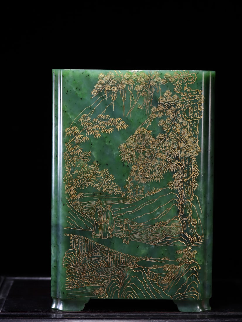 A Exquisite Hotan Jasper Landscape Pattern Brush Pot - 6
