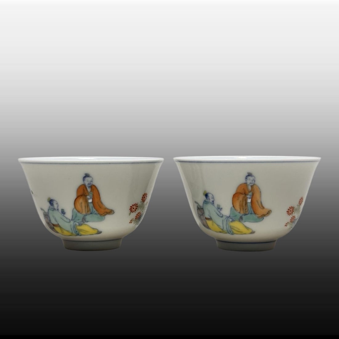 A pair of Exquisite Doucai Figures Pattern Cup: A pair of Exquisite Doucai Figures Pattern Cup,Ming Dynasty, China,Chenghua Six-character Mark,Size:1.9inx3inx1.2in