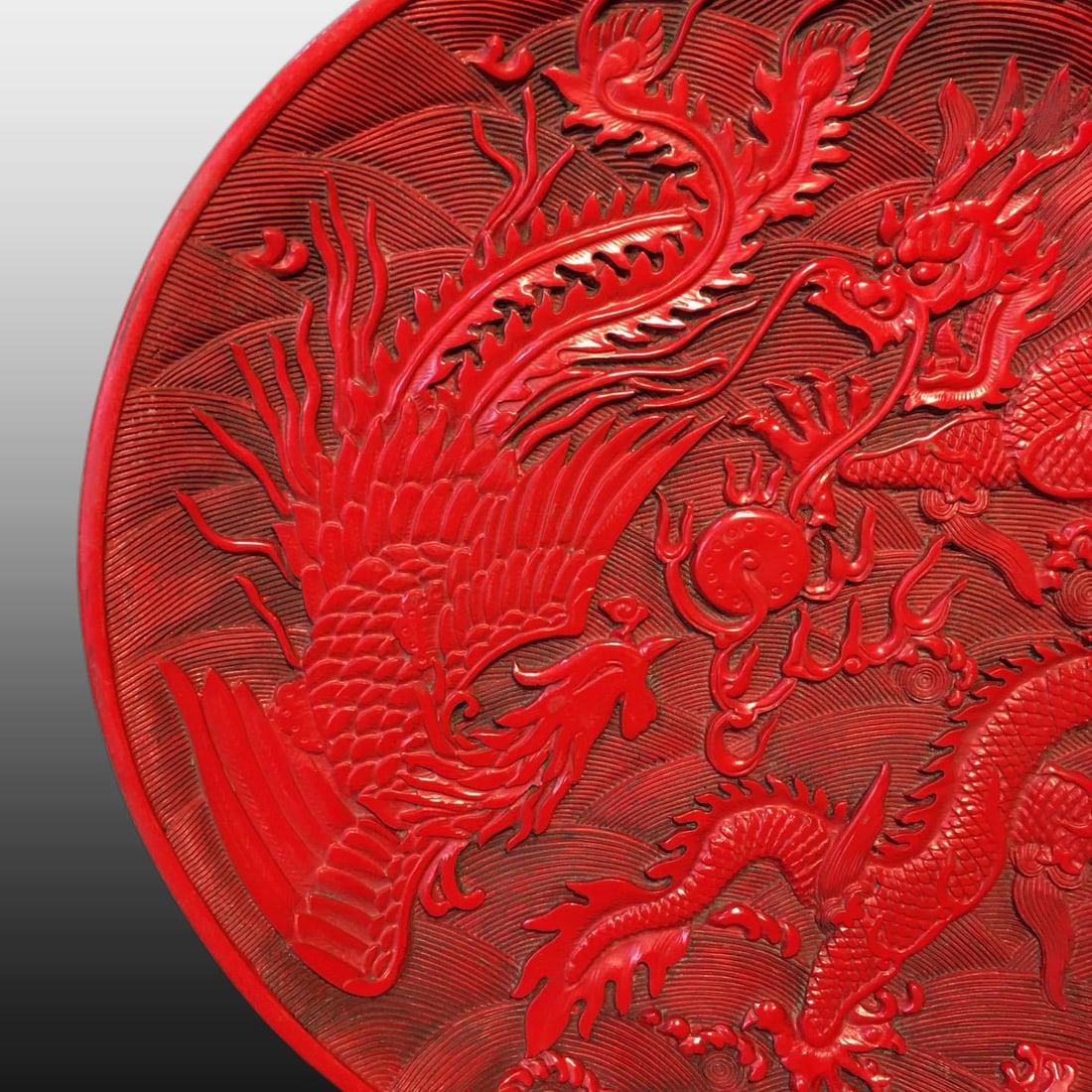 A Exquisite Carved Red Lacquer Dragon Pattern Plate - 2