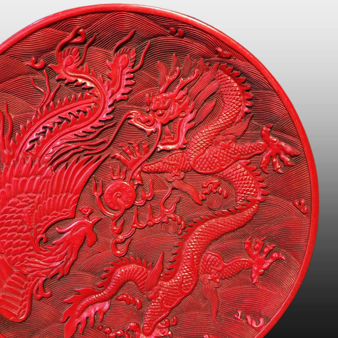 A Exquisite Carved Red Lacquer Dragon Pattern Plate - 3