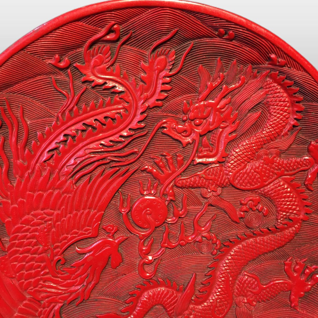 A Exquisite Carved Red Lacquer Dragon Pattern Plate - 4