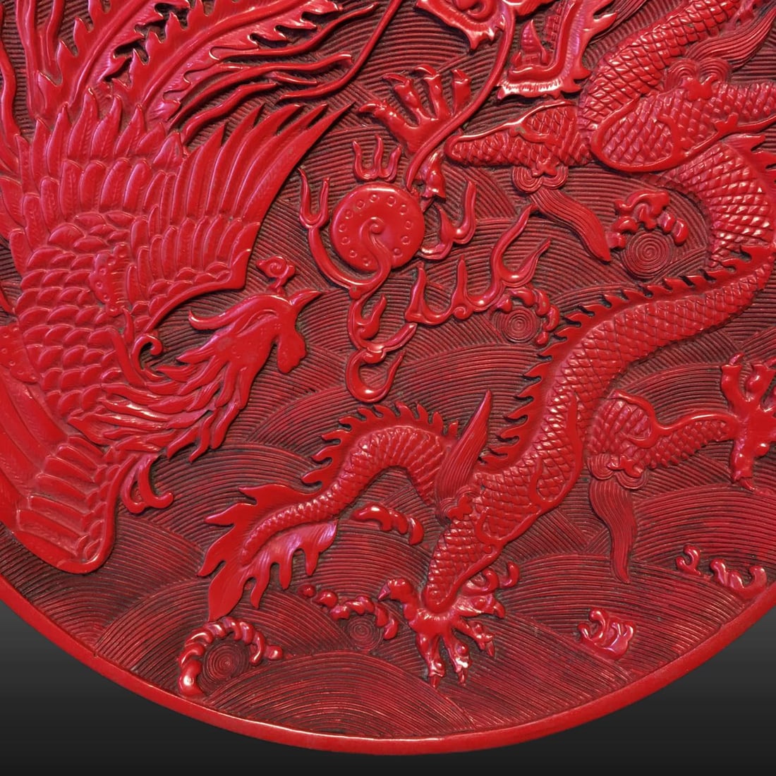 A Exquisite Carved Red Lacquer Dragon Pattern Plate - 5
