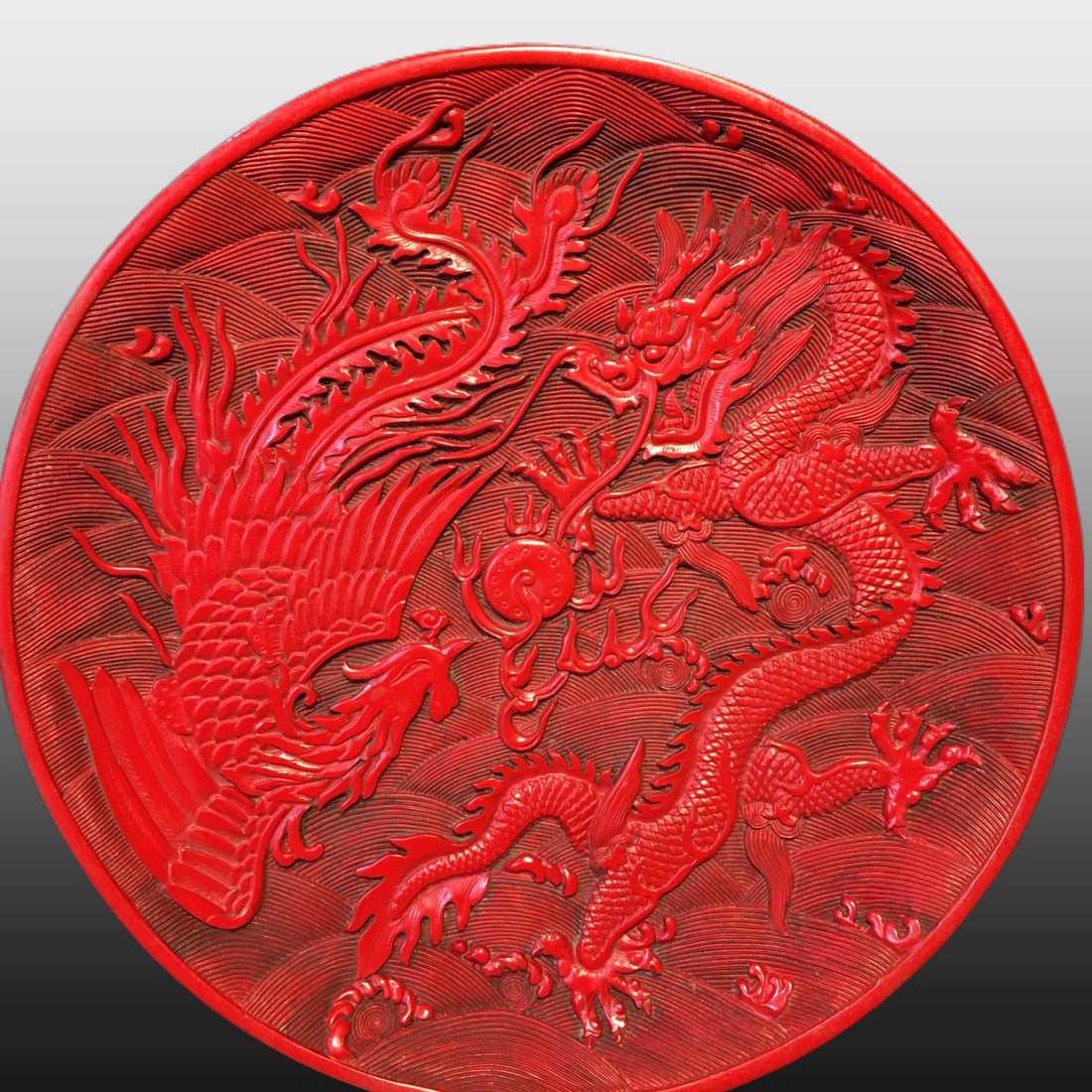 A Exquisite Carved Red Lacquer Dragon Pattern Plate - 6