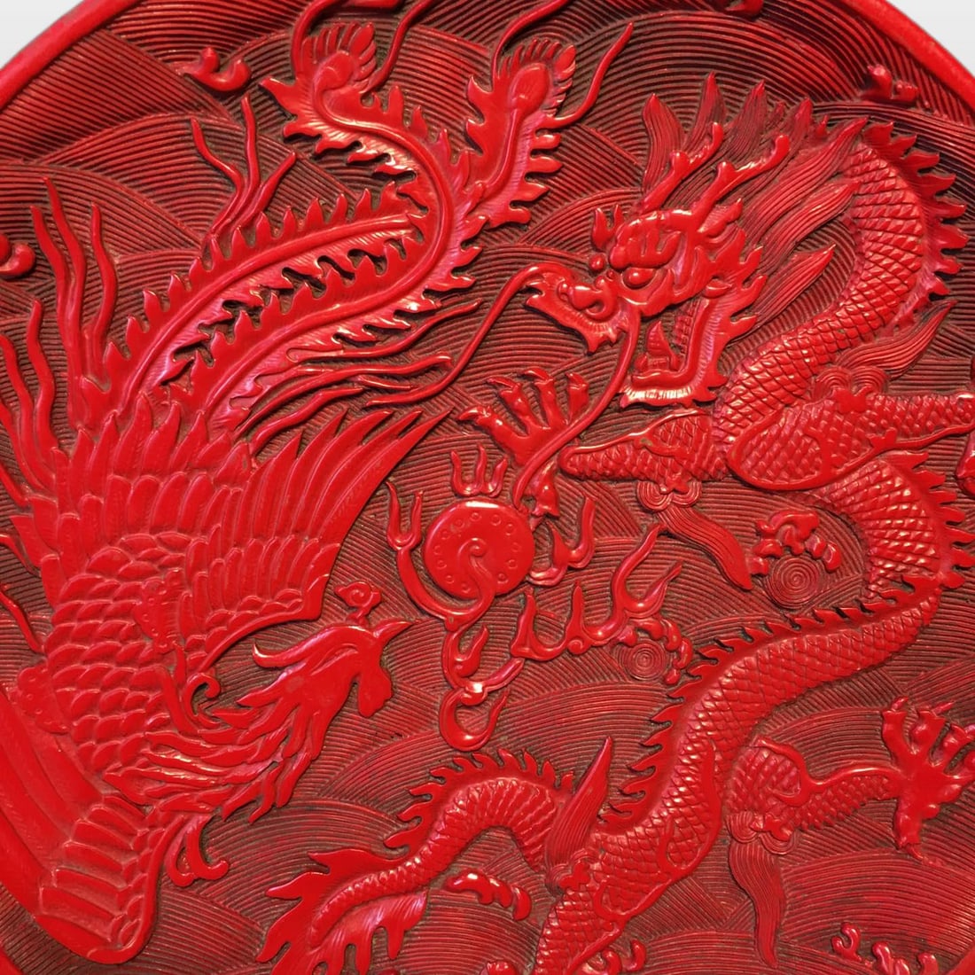 A Exquisite Carved Red Lacquer Dragon Pattern Plate - 7