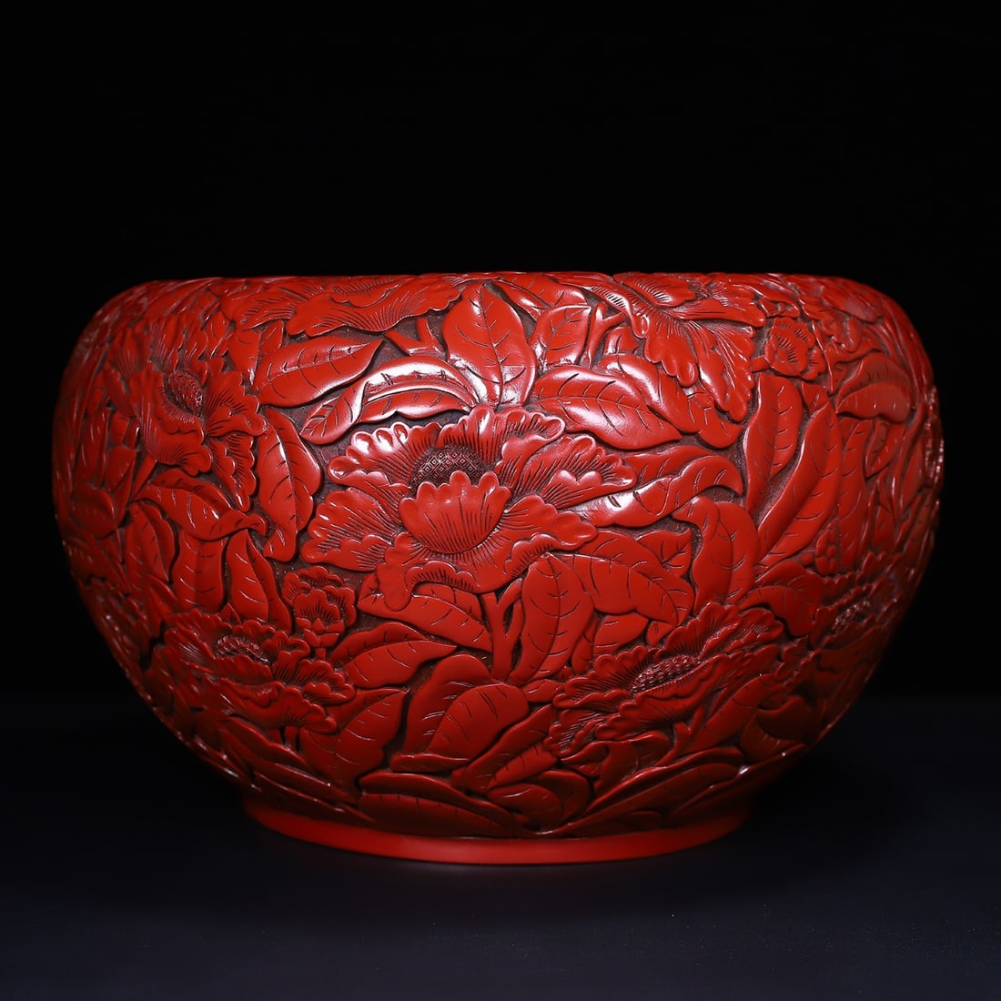 A Exquisite Carved Red Lacquer Flower Pattern Vat - 3