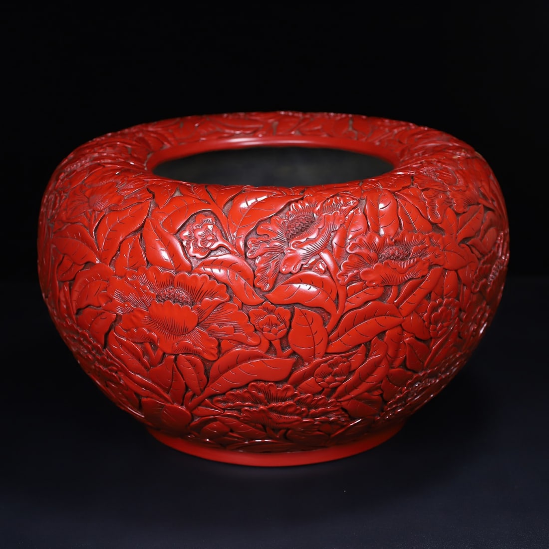 A Exquisite Carved Red Lacquer Flower Pattern Vat - 5