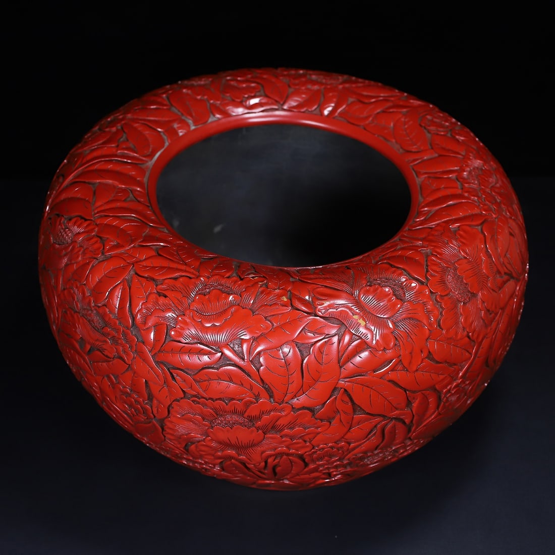 A Exquisite Carved Red Lacquer Flower Pattern Vat - 7