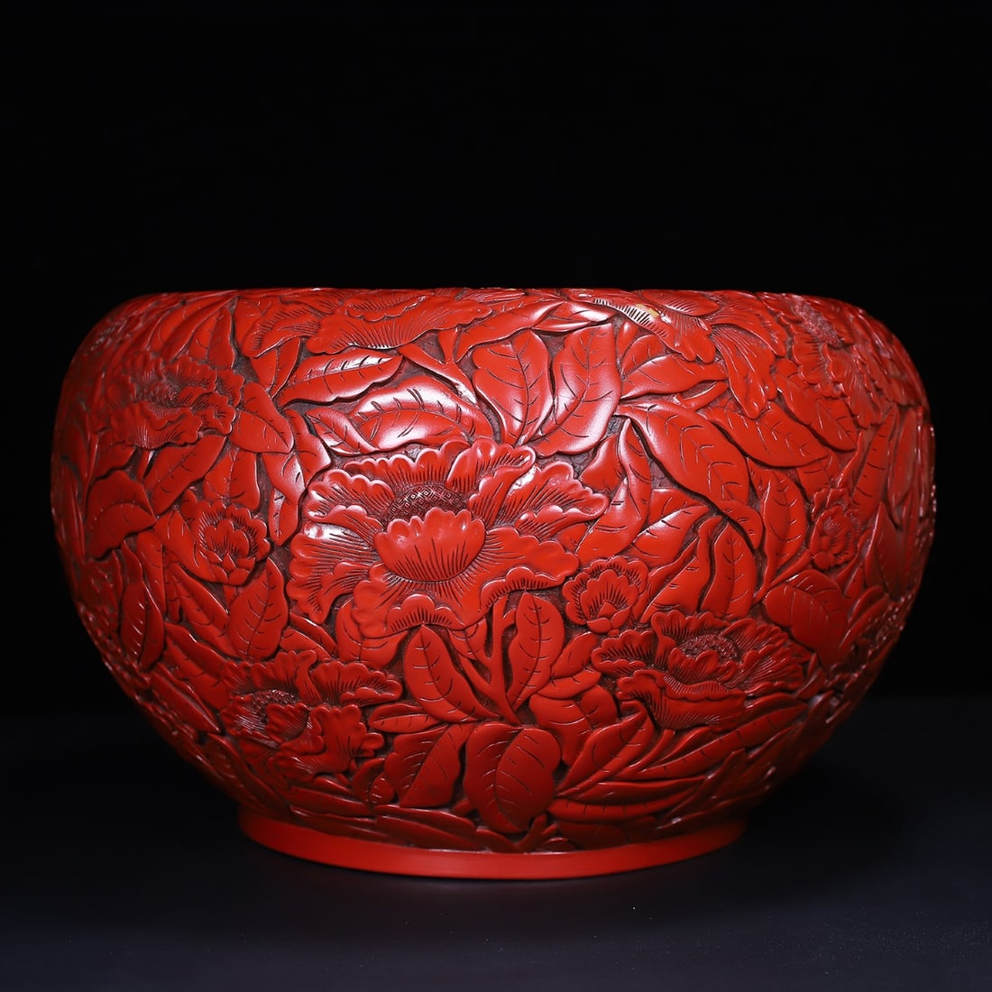 A Exquisite Carved Red Lacquer Flower Pattern Vat - 8