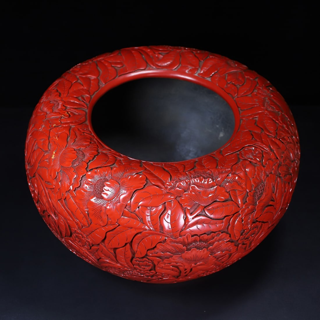 A Exquisite Carved Red Lacquer Flower Pattern Vat - 9