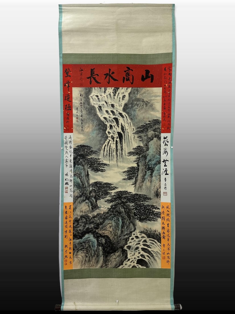 A Chinese Vertical Scroll Ink Painting of Landscape on Paper: A Chinese Vertical Scroll Ink Painting of Landscape on Paper,Modern Time of China,Fu Baoshi,without frame size:59.1inx31.5in